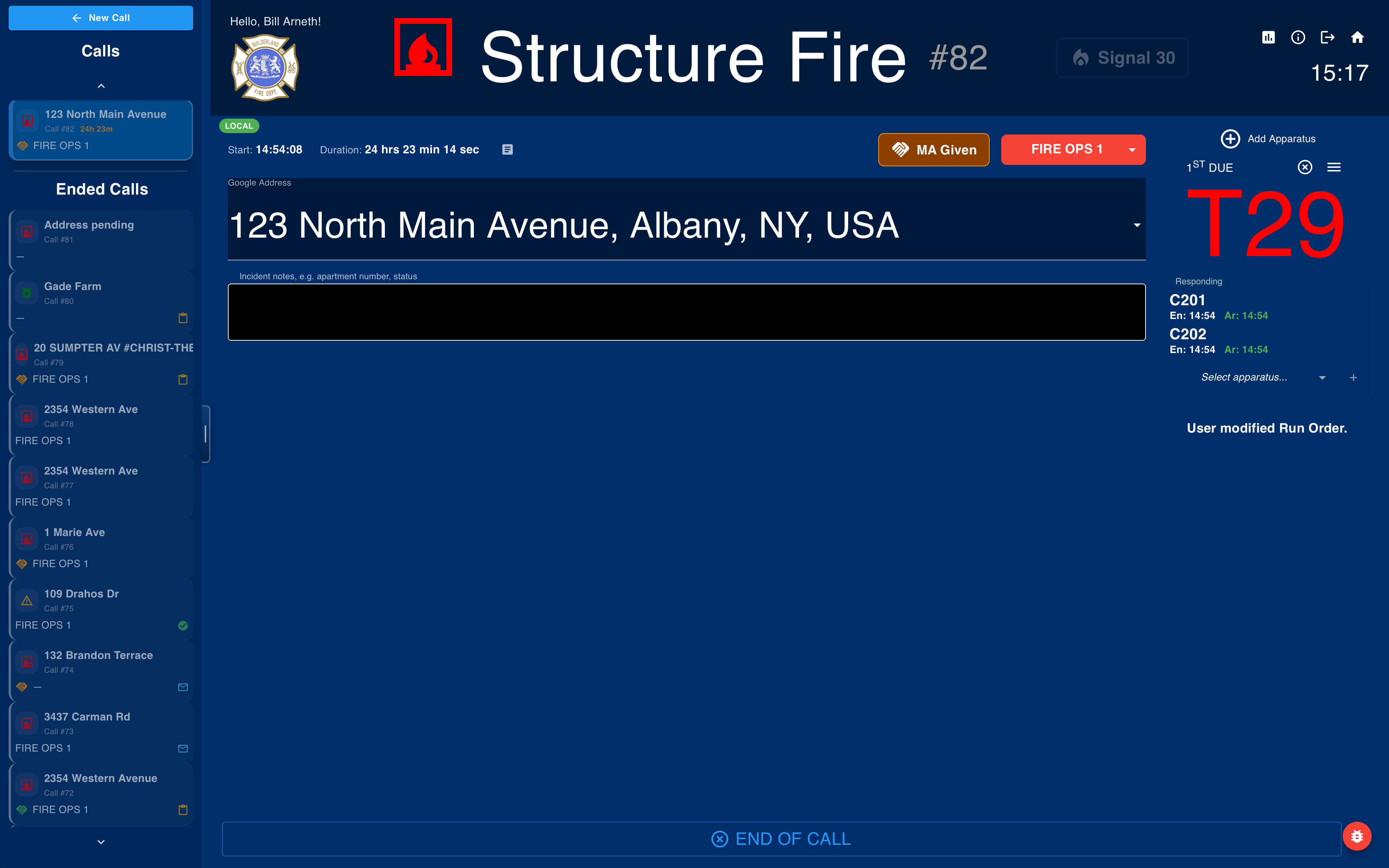 Live incident call details view