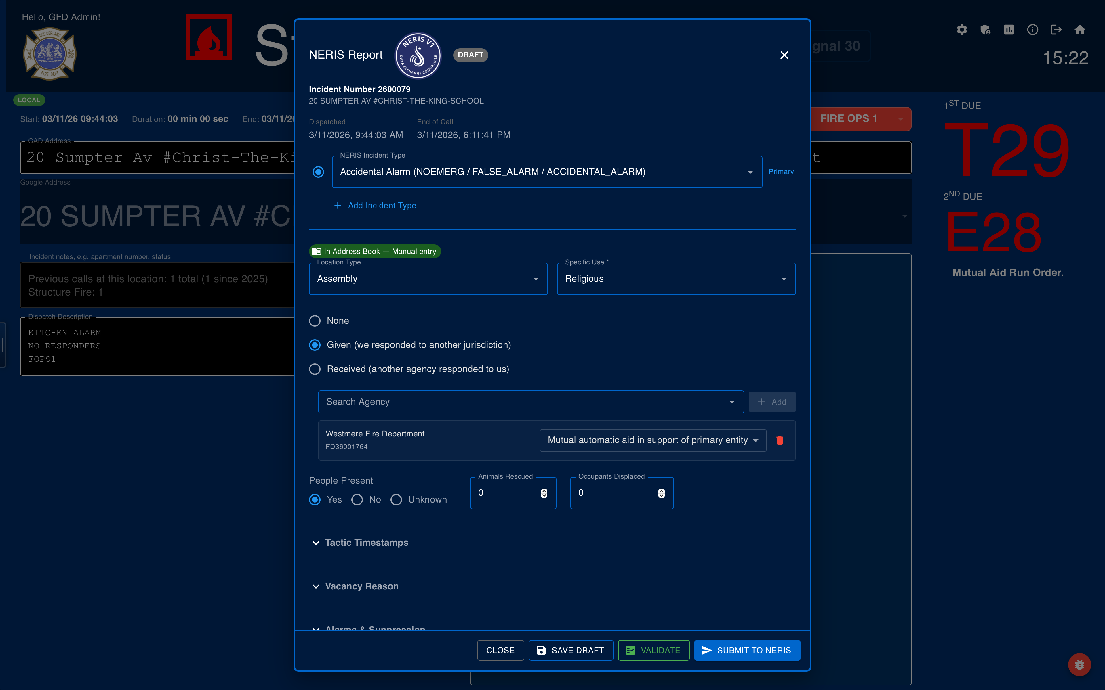NERIS incident reporting dashboard in FireOps1
